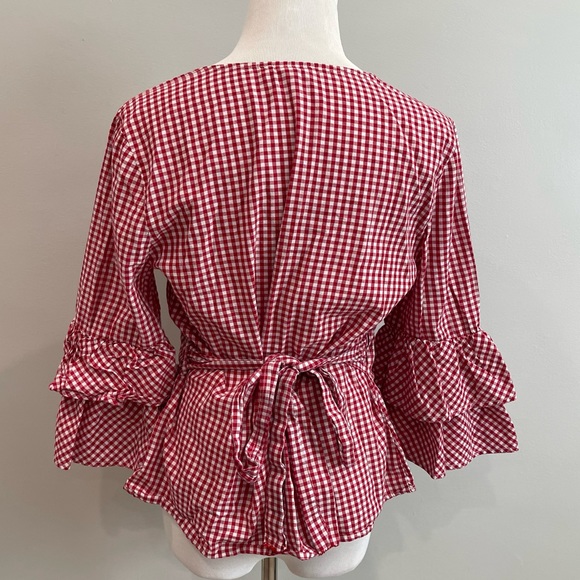 BEACHLUNCHLOUNGE Arianna Gingham Wrap Tie Top small boho chic beachy peasant - Picture 3 of 7